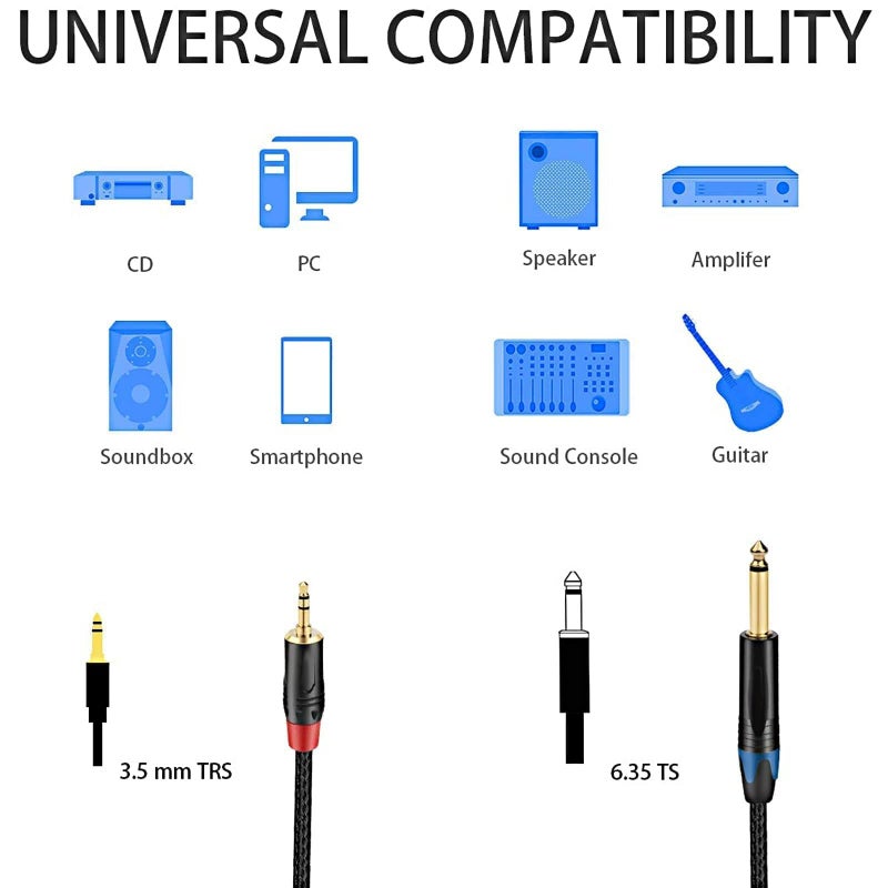 JOMLEY 1/8 to 1/4 Stereo Audio Cable 6.6 ft, Gold-Plated 1/8 inch 3.5mm TRS Stereo to 1/4 inch 6.35mm TS Mono Patch Cord Interconnect Adapter Cable - Image 2